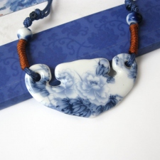 牡丹花开锁形陶瓷项链 毛衣链