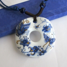 蝶恋花瓷片项链 纯手工编织